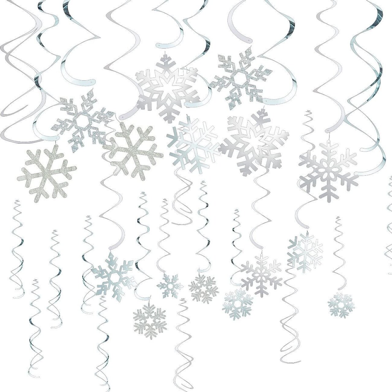 Christmas Snowflake Swirl Decorations for Holiday Party Decor (Silver, 30 Pack)